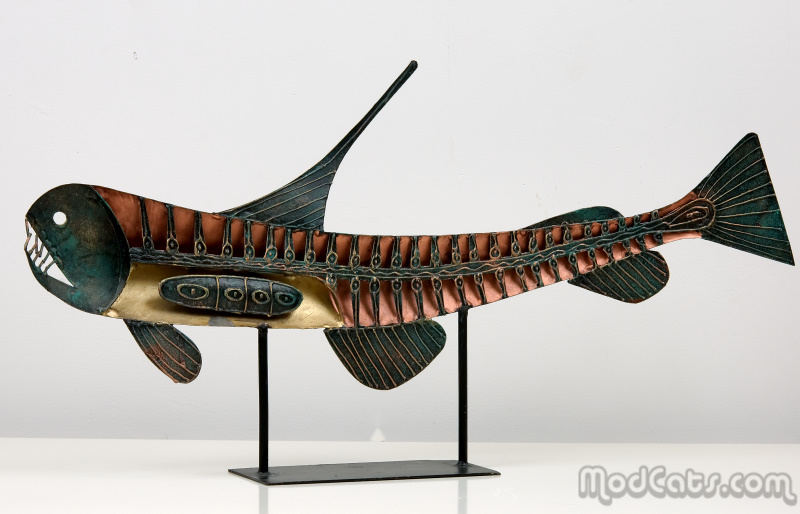 Metal Fossil Fish Sculpture