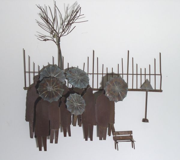 Welded Metal Wall Art - Bus Stop Scene