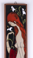 Art nouveau styled ceramic girl plaque