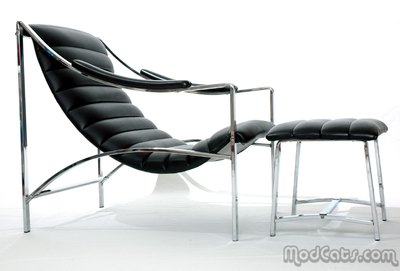 Black and Chrome Armchair and Ottoman