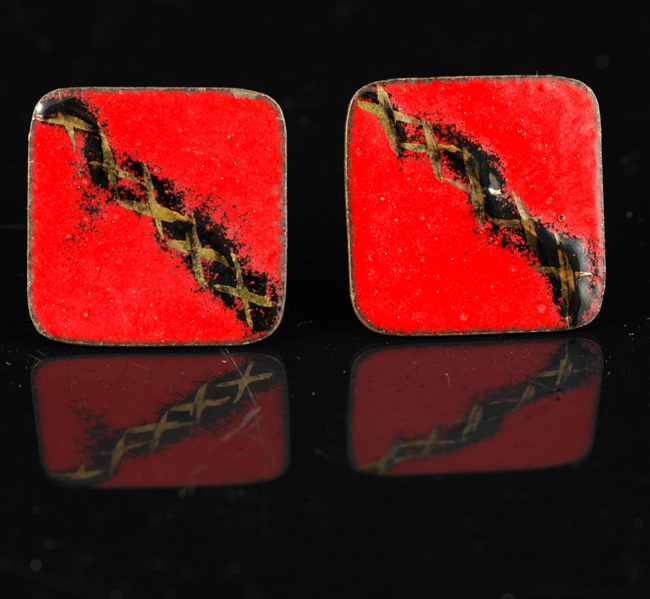 Vintage enameled copper earrings