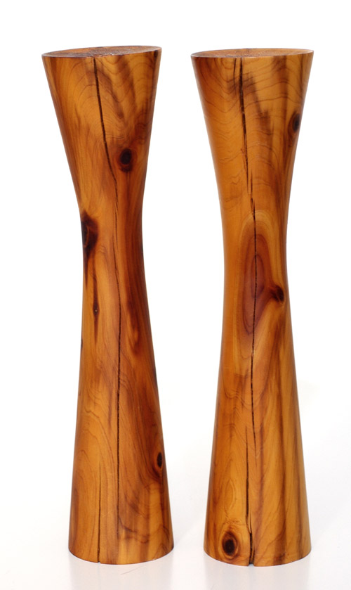 Turned Burl Wood Candlesticks