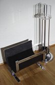Chrome, Lucite & Leather Fire Set